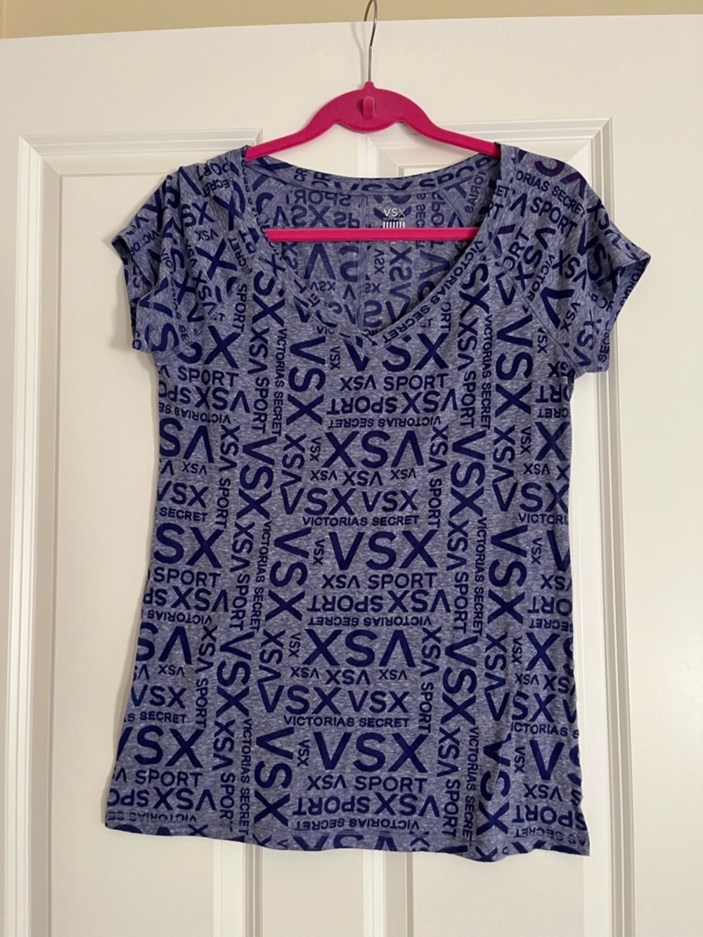 Vintage Victoria’s Secret Heather Gray V-Neck Tee with Navy Logo Print